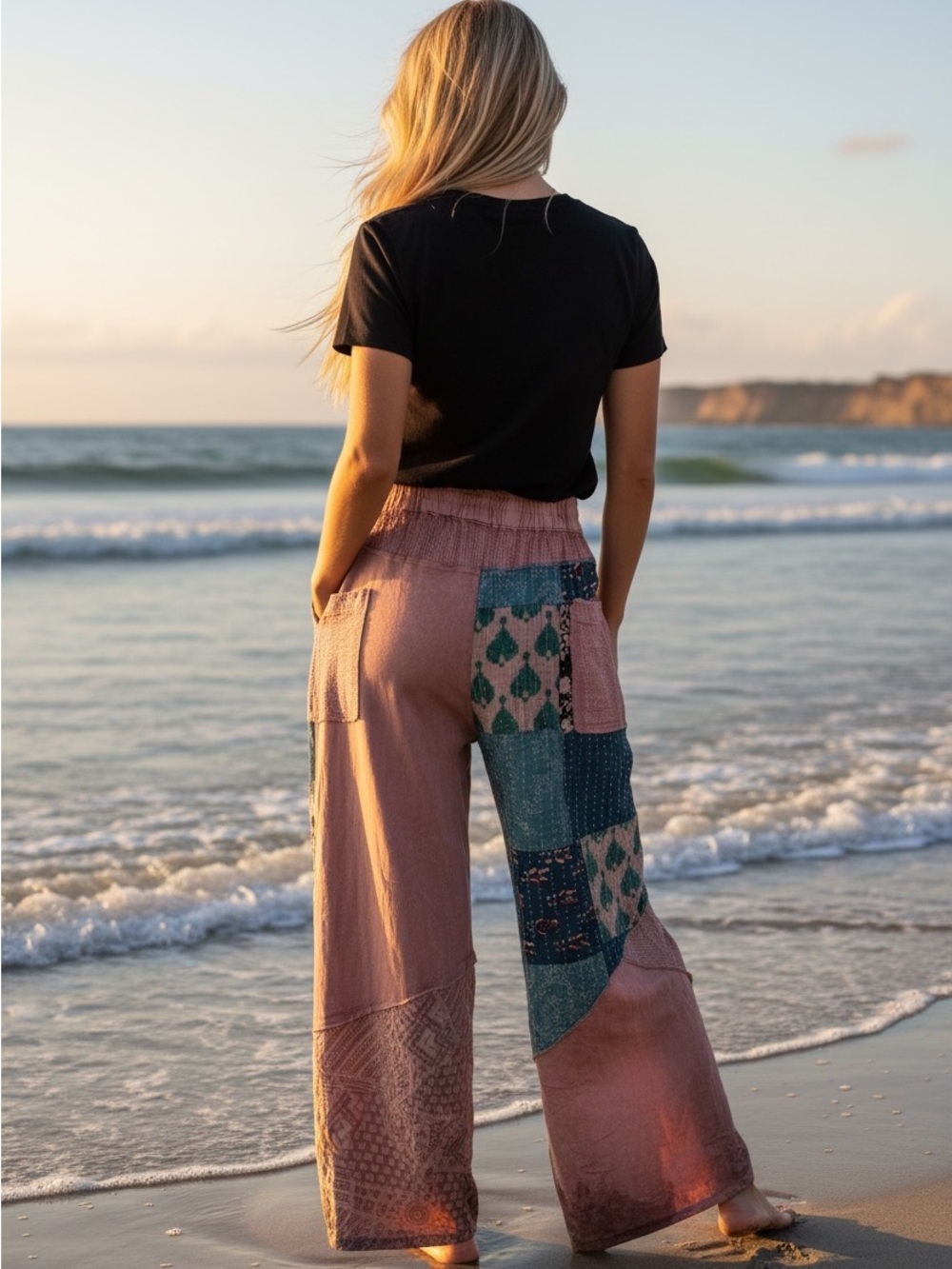 POL L Relaxed Patchwork Wide-Leg Pants in Dusty Pink - Picture 2 of 8